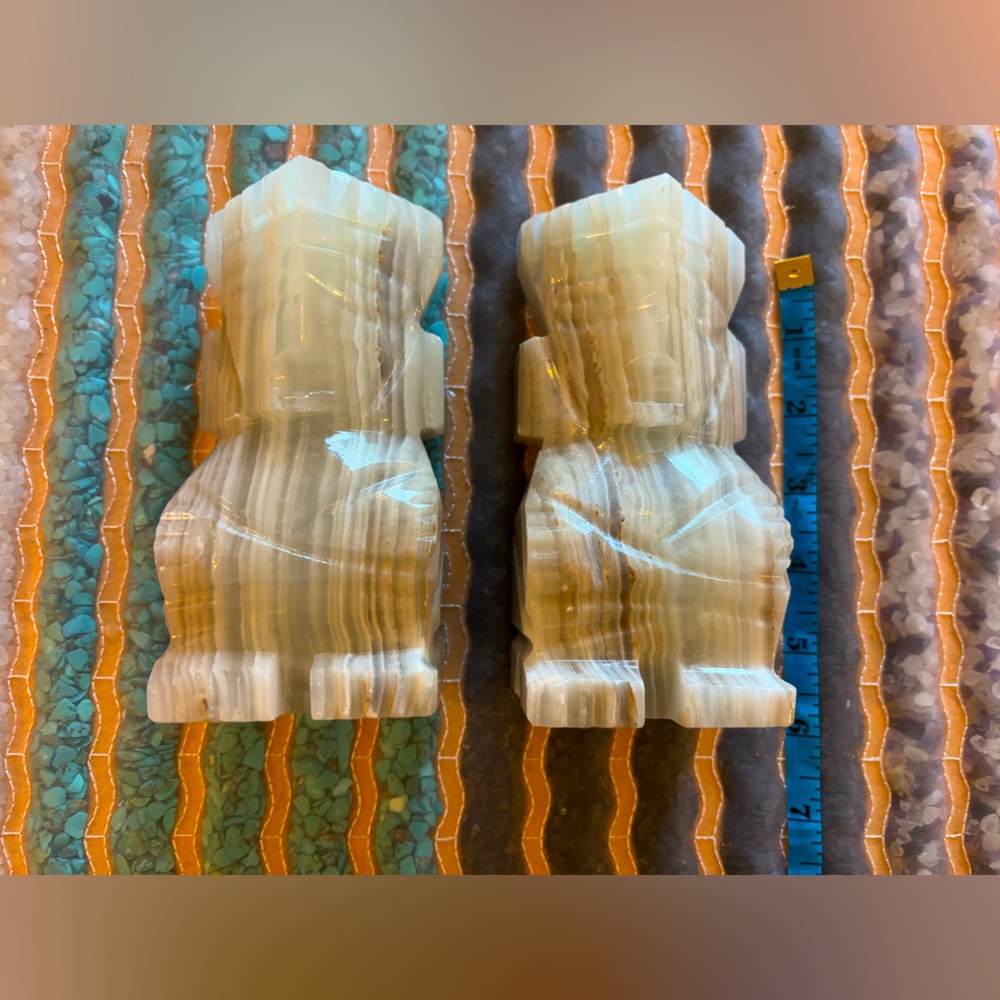 VINTAGE Pair of Solid Genuine Carved Onyx Aztec Mayan Bookends